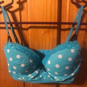 Blue and white polka dot Gilly Hicks bra size 32C
